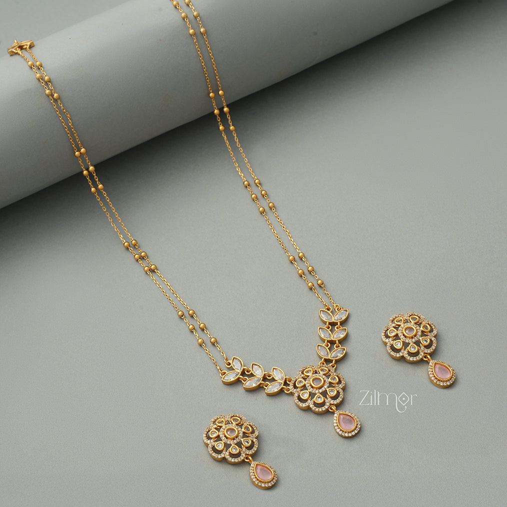 SN1011329 - Premium Antique AD Stone Double Layer Necklace with Earrings