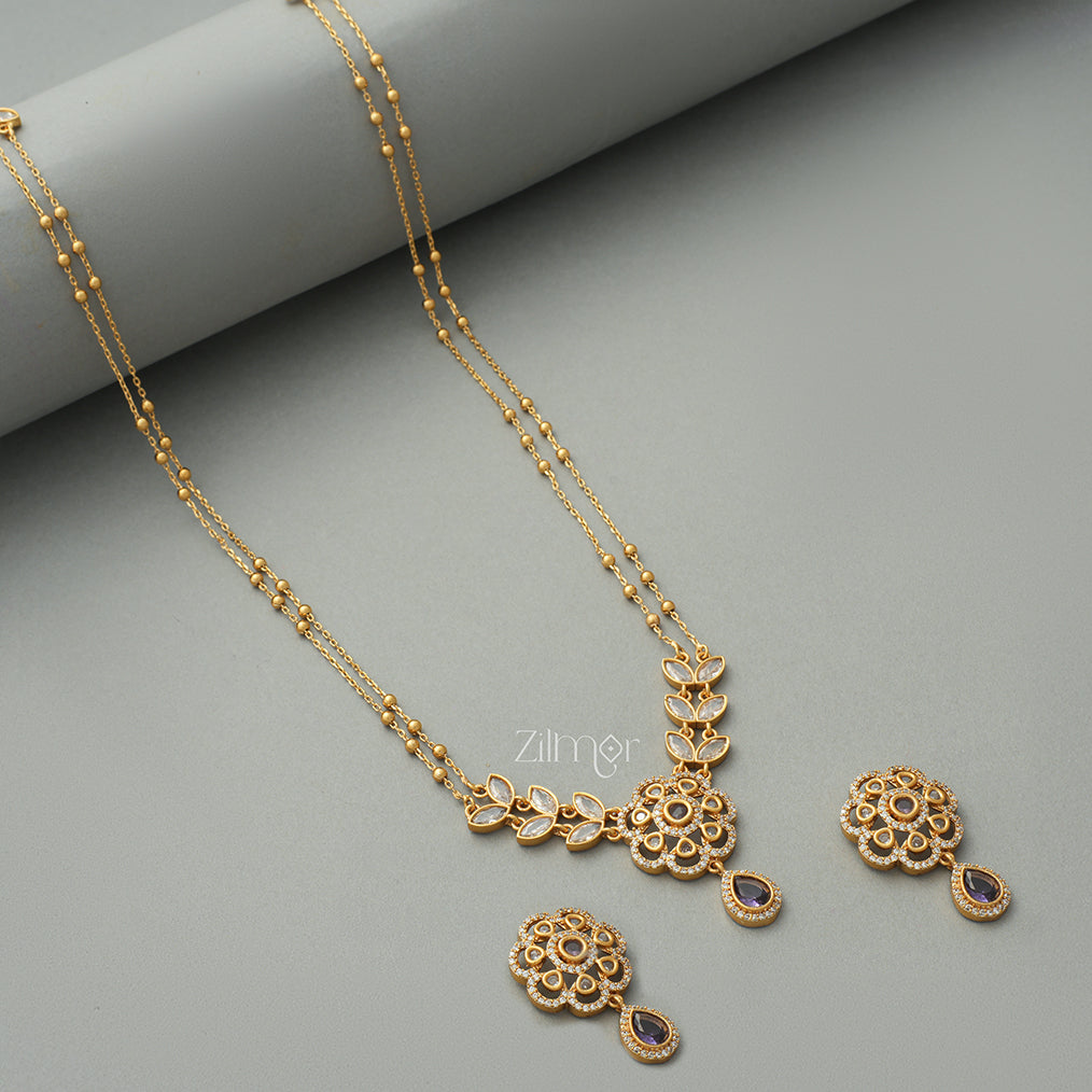 SN1011329 - Premium Antique AD Stone Double Layer Necklace with Earrings