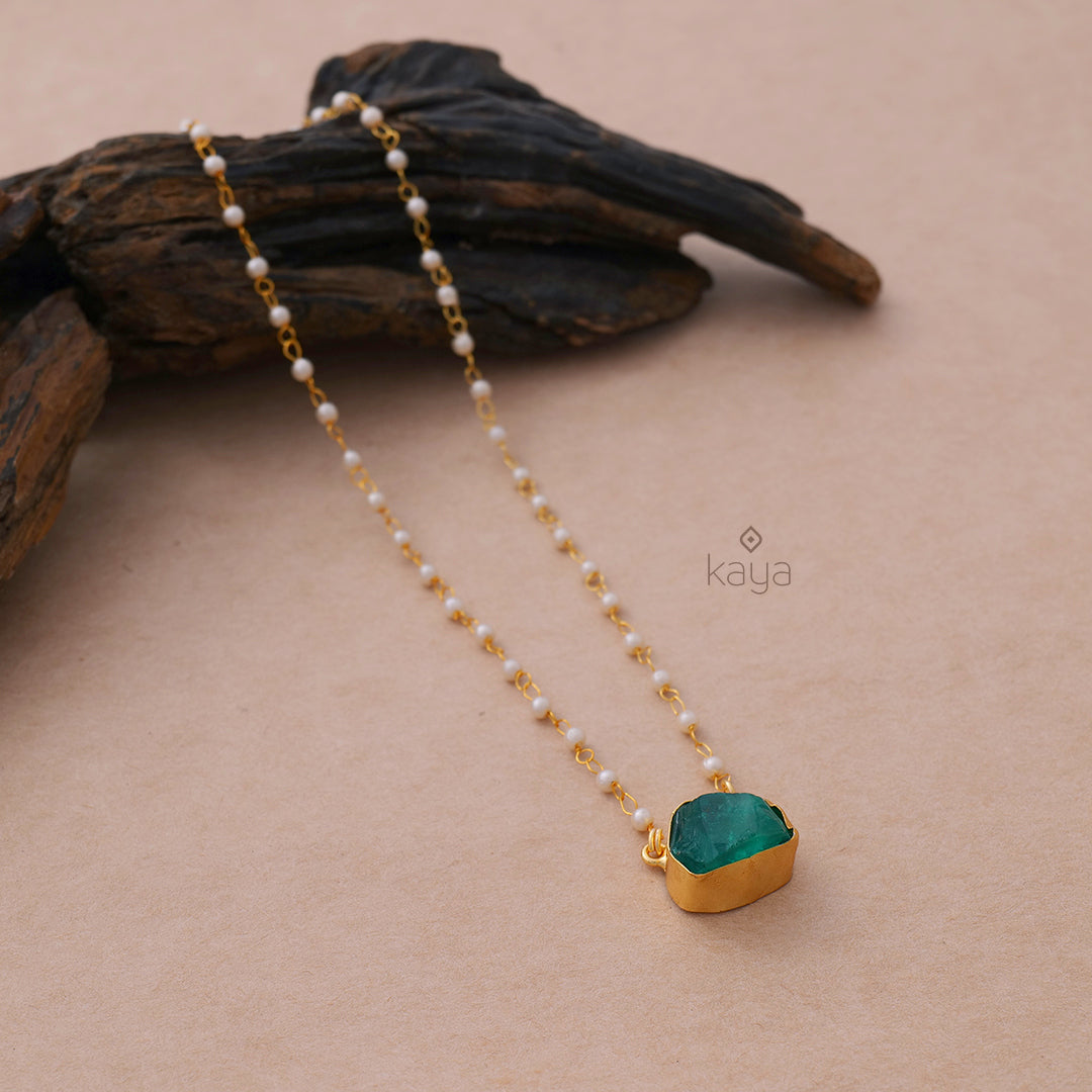 Pearl Necklace with Natural Stone Pendant  (color option) - AS100855