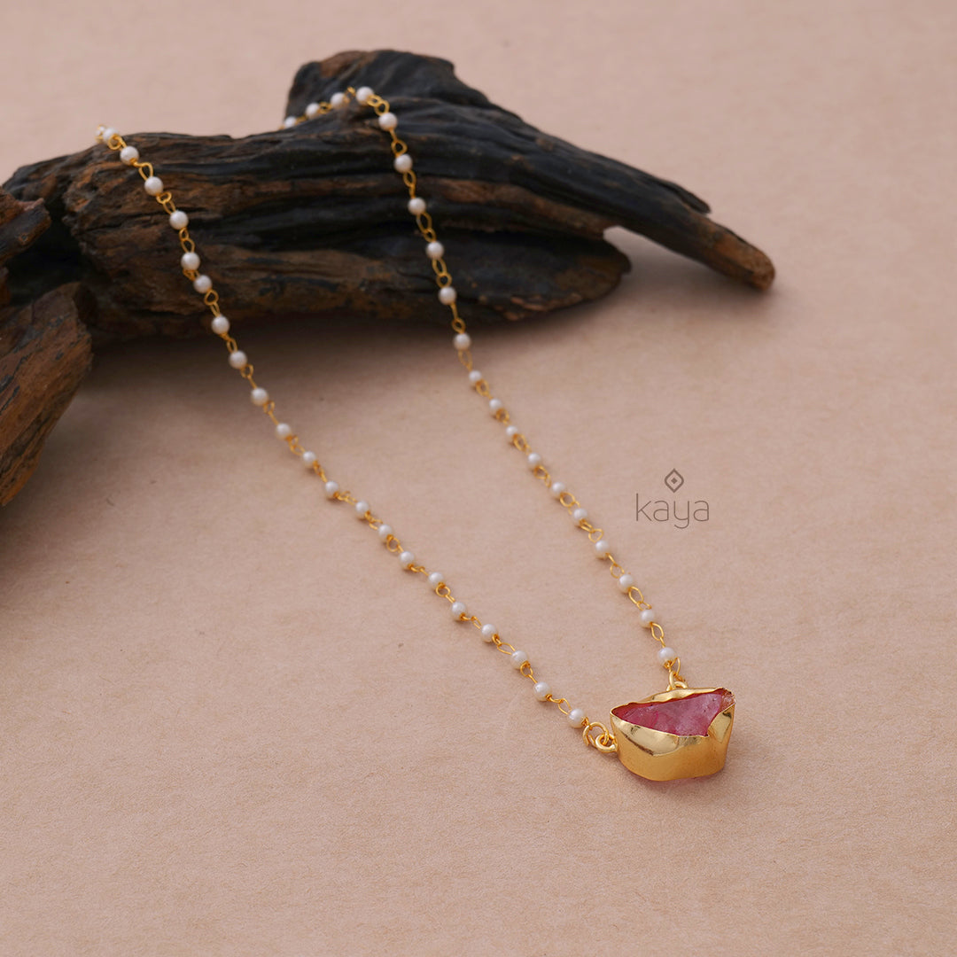 Pearl Necklace with Natural Stone Pendant  (color option) - AS100855