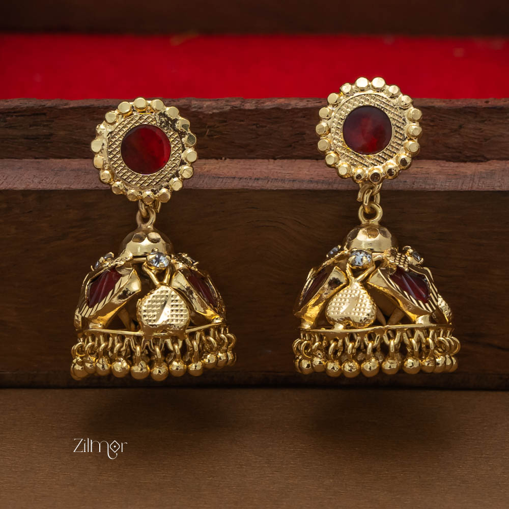 PP100955 - Gold tone Palakka Jumkha  Earrings