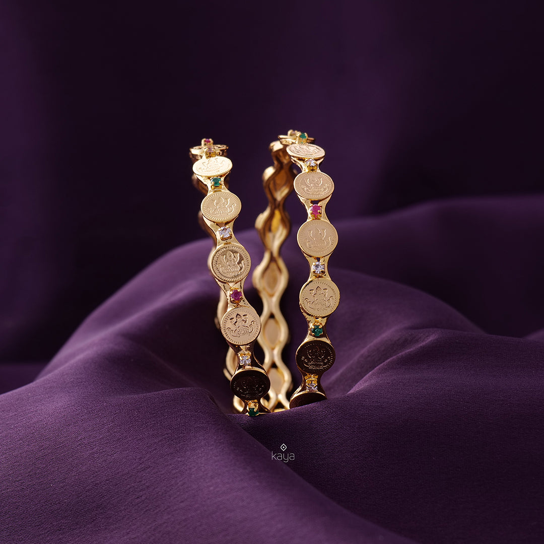 KF101047 - AD stone  with Lakshmi Coin Bangle (Pair)