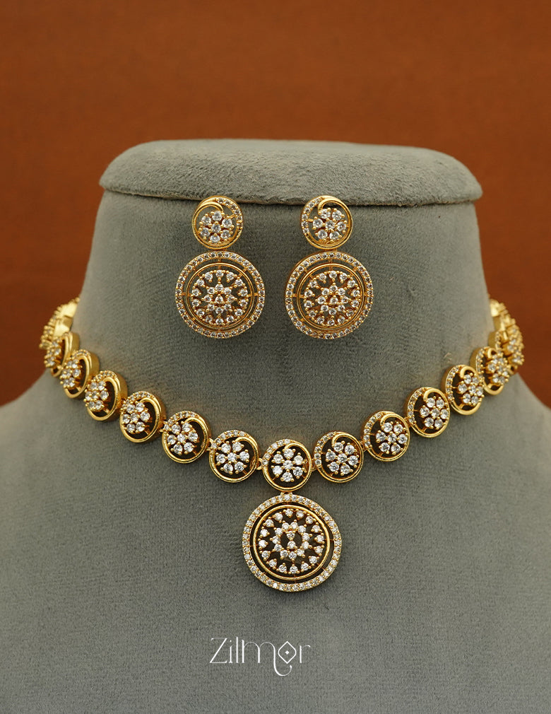 SN1011672 - Premium Finish Antique AD Stone Choker Necklace Earrings Set