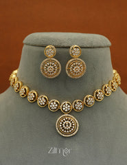 SN1011672 - Premium Finish Antique AD Stone Choker Necklace Earrings Set 4-Zilmor