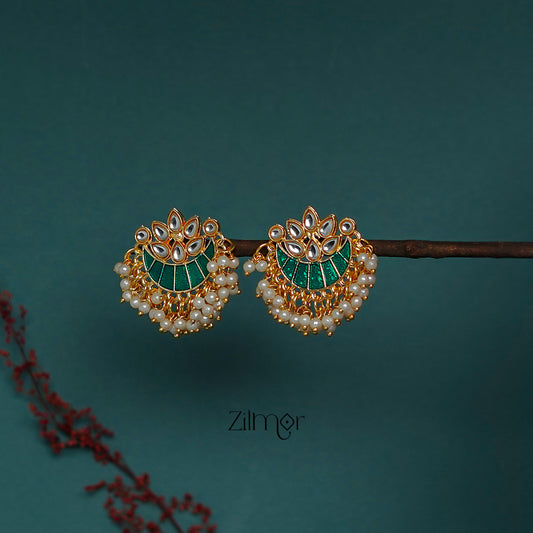 ZI1011285 - Pearl hanging Meenakari Chandbali Earrings