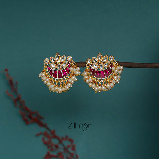 ZI1011285 - Pearl hanging Meenakari Chandbali Earrings