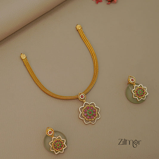 SN1011463 - AD Stone Pendant Antique Necklace Earrings Set