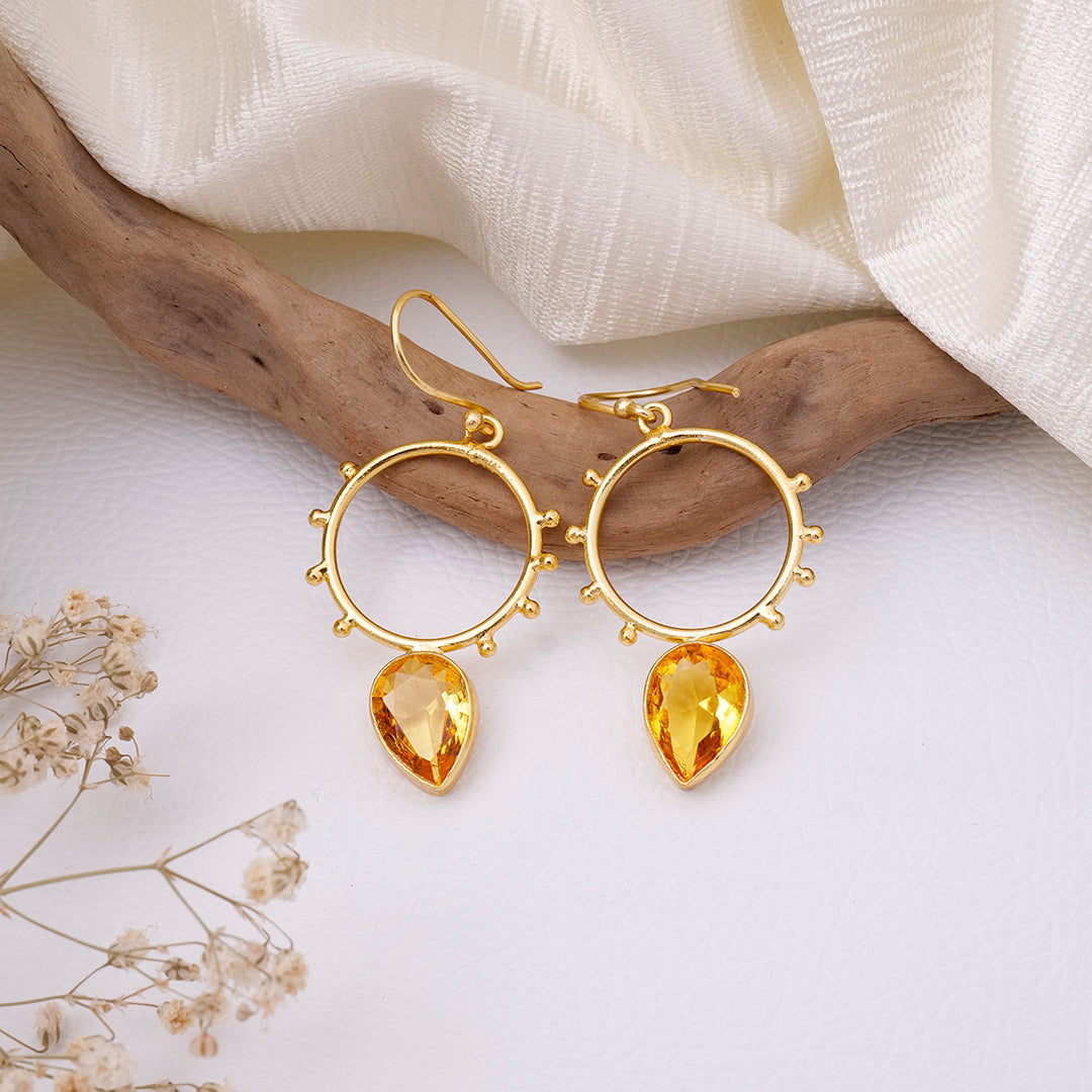 Golden Circle Dotted Drop Earrings - AS100760