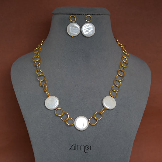 AS1011271 - Circle Pattern with Pearl Necklace Earrings Set