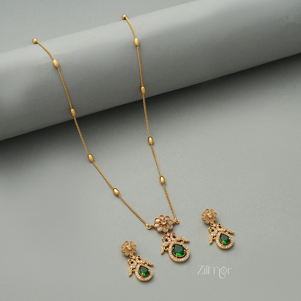 SN1011314 - Premium Antique AD Stone Layer Necklace with Earrings