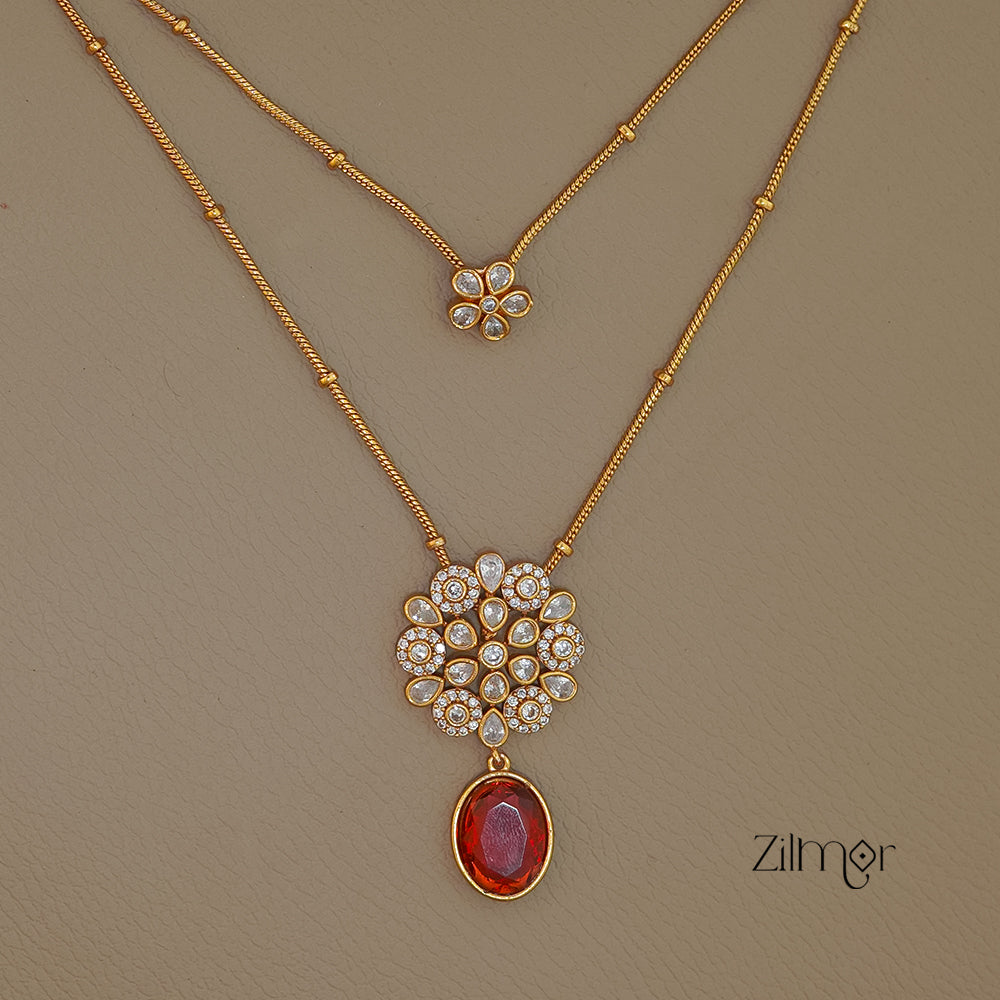 SN1011361 - Premium Antique AD Stone Layer Necklace with Earrings