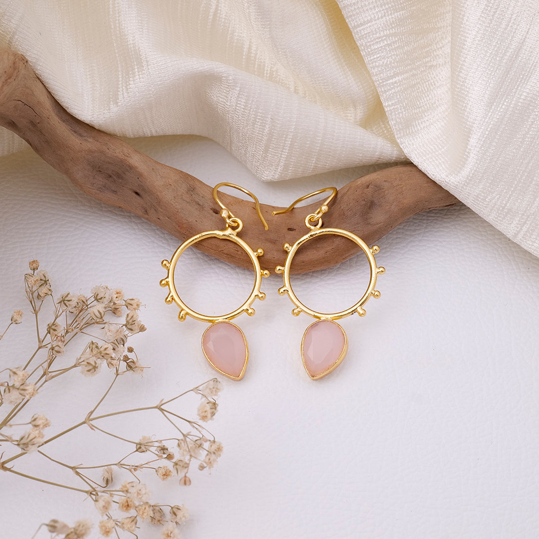Golden Circle Dotted Drop Earrings - AS100760