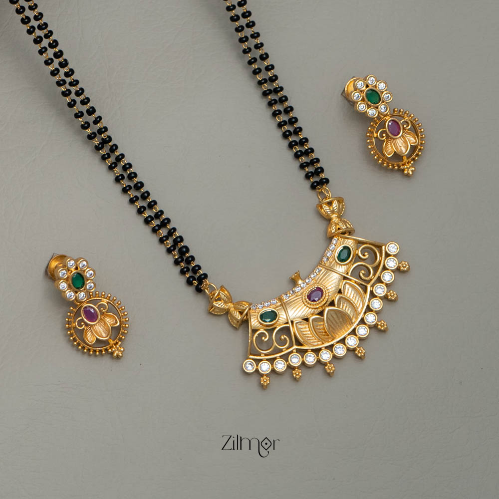 SR100570 - Gold Plated AD Stone Pendant Mangalsutra Necklace with Earring Set