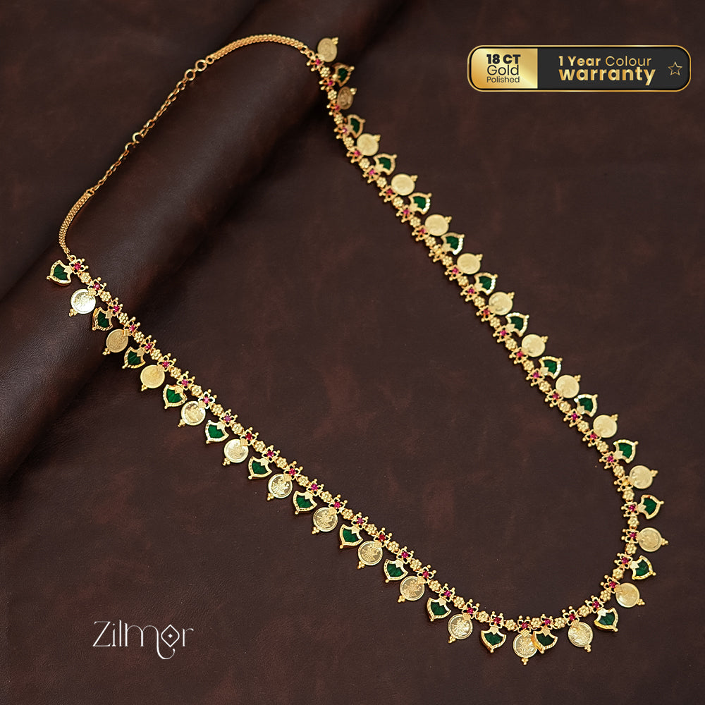 KY1011357 - Gold tone Lakhmi coin & Palakka Long  Necklace