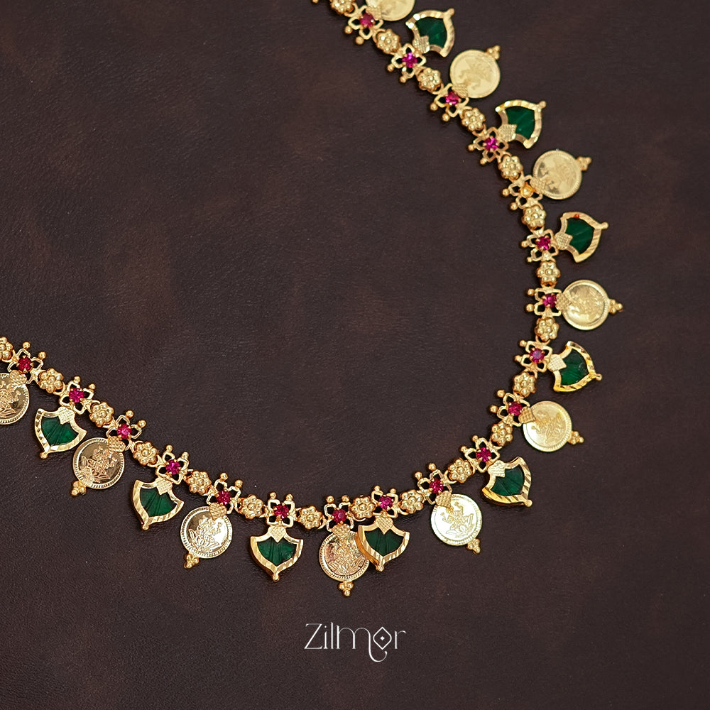 KY1011357 - Gold tone Lakhmi coin & Palakka Long  Necklace