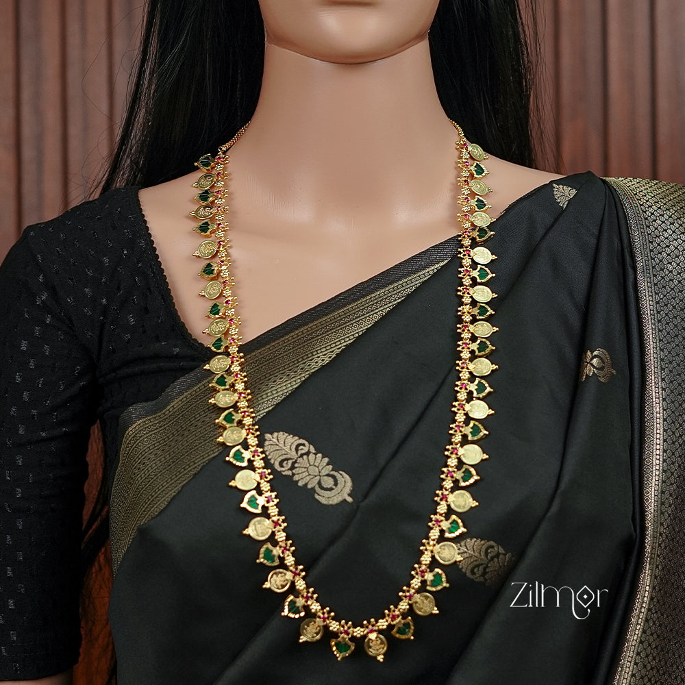 KY1011357 - Gold tone Lakhmi coin & Palakka Long  Necklace