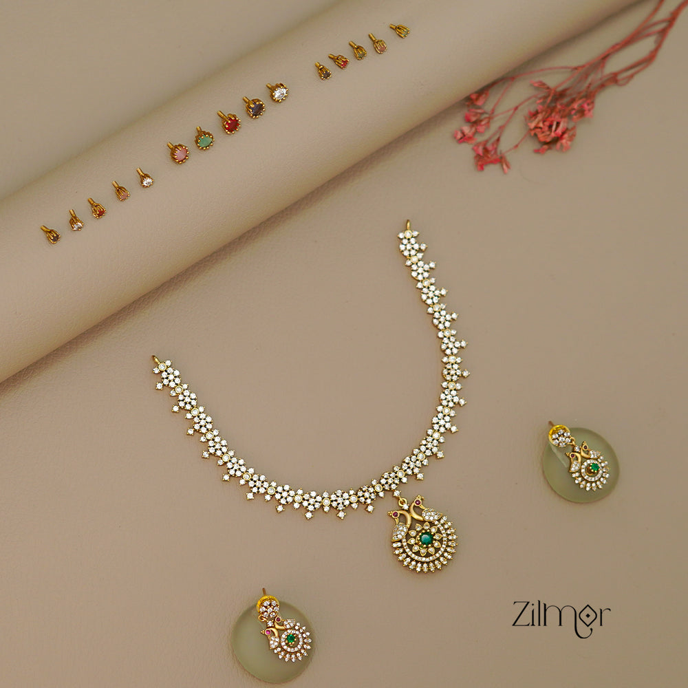 SN1011452 - Premium Antique Necklace with 5 Interchangable stones Earring Set