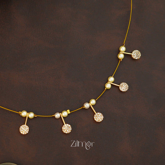 SN1011423- AD Stone with Pearl Pendant Hanging Invisible Necklace