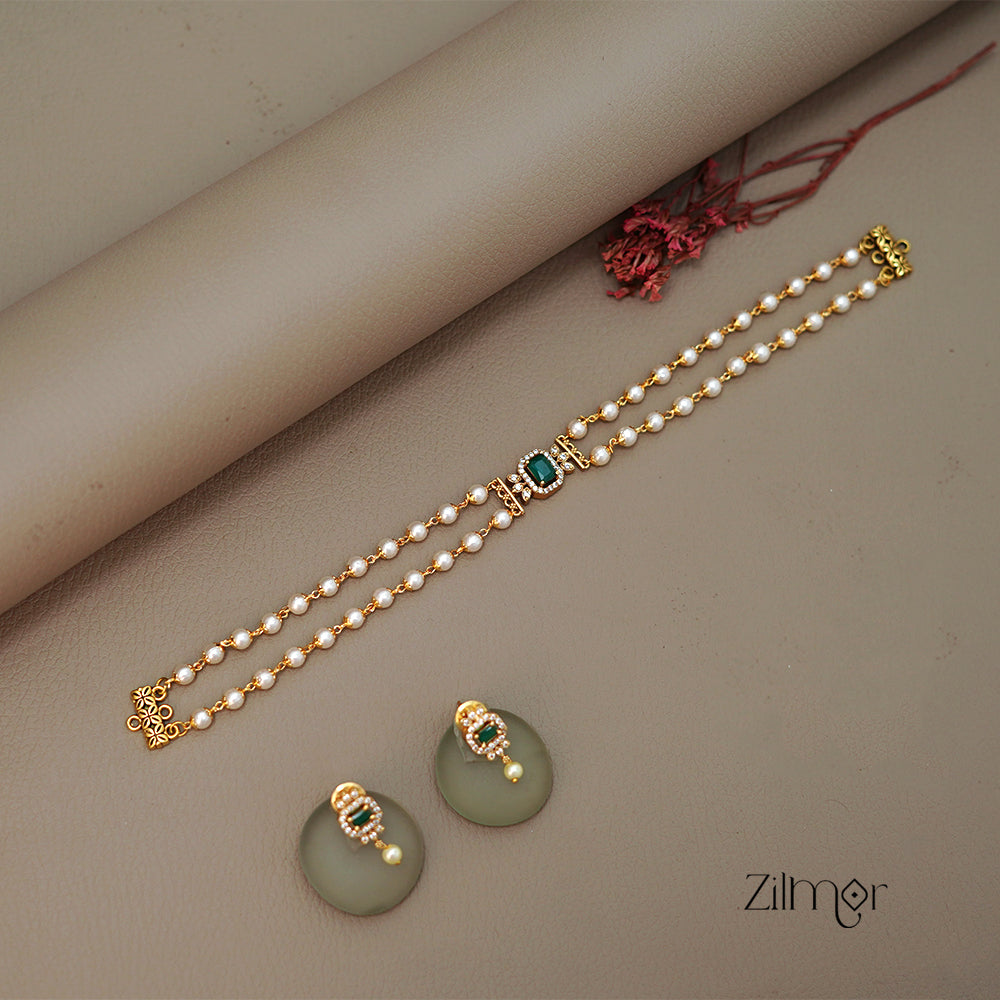 SN1011468 - AD Stone Pearl Choker Necklace Earrings Set (color option)