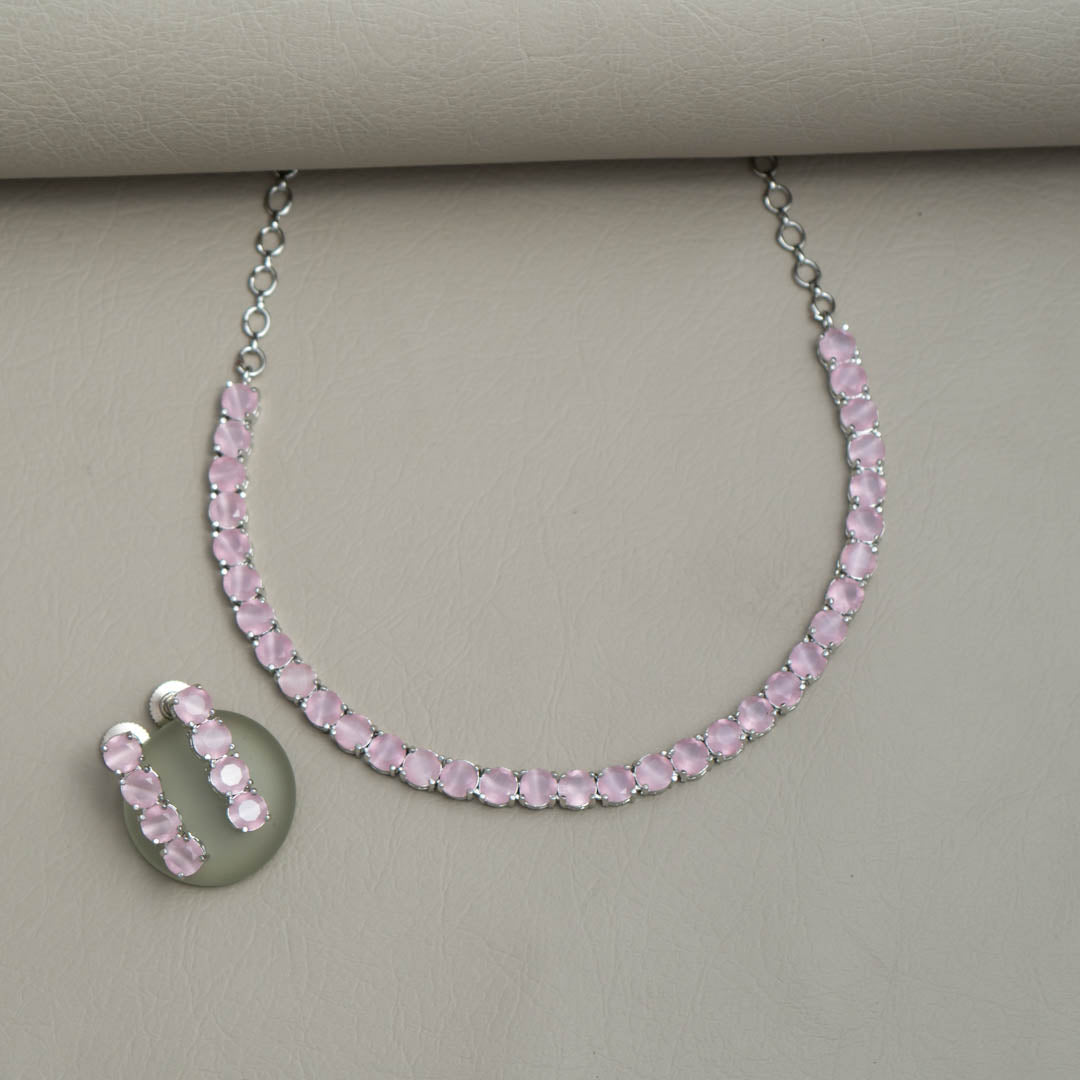 Silver Plated AD Necklace with matching Earrings - OT100794