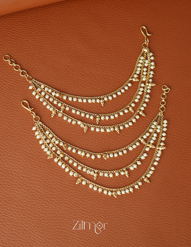 ZL1011670-  Antique 3 Layer Pearl Bridal Earchain Maatal