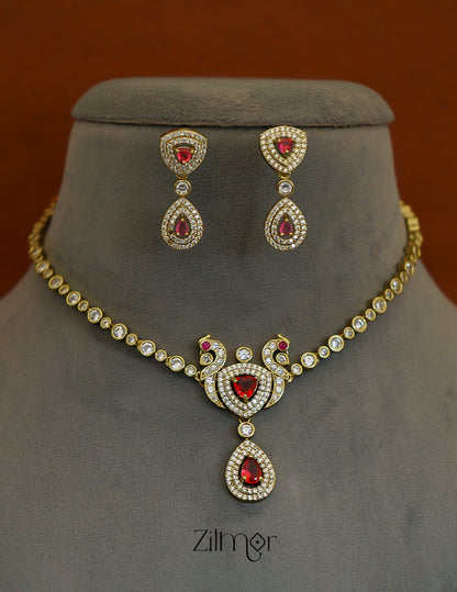 KA1011708- Antique Moissanite Stone Pendant Choker Earrings Set | AD Stone Necklace 7-Zilmor