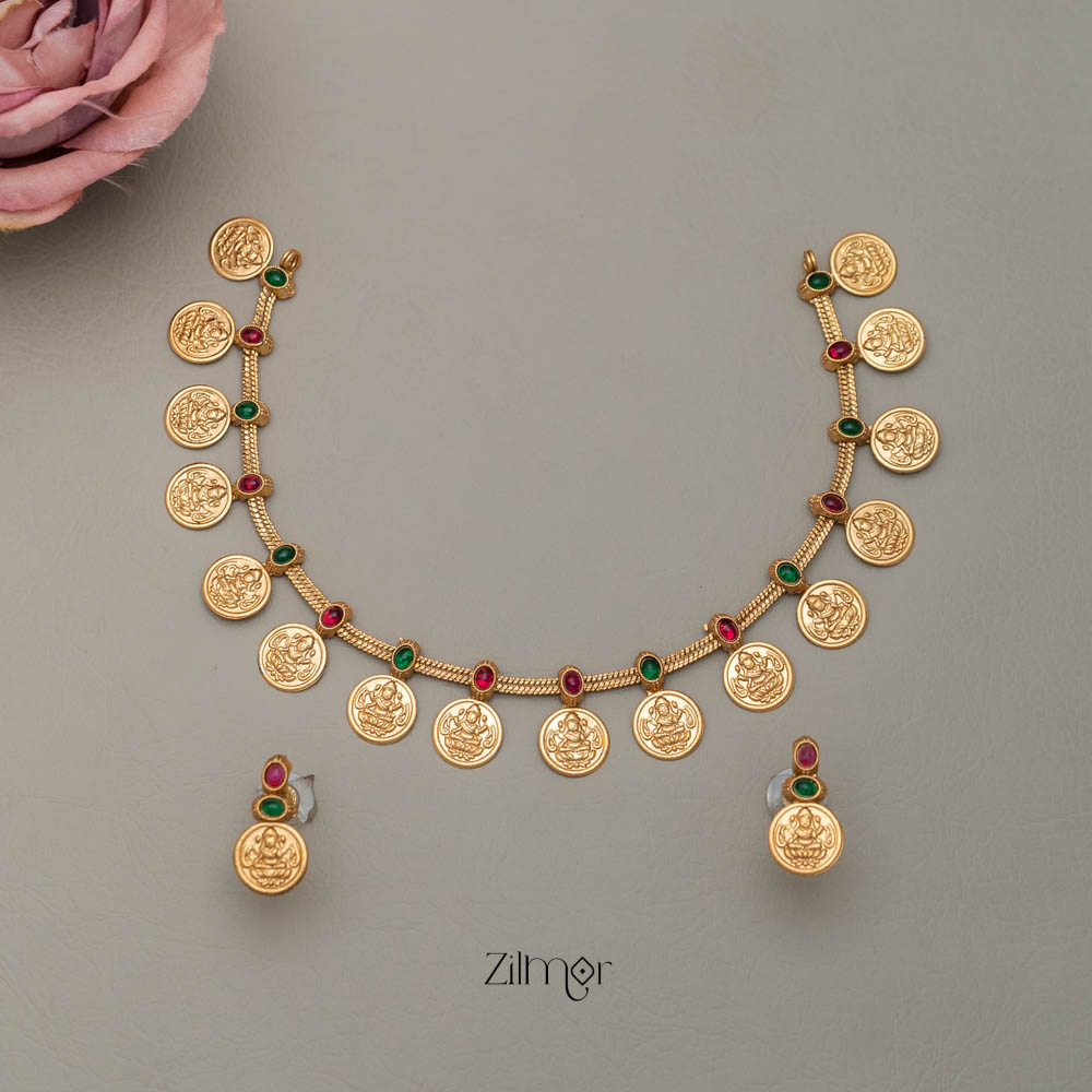 NV101234 - Antique Necklace Lakshmi Coin with Earring Set(color option)