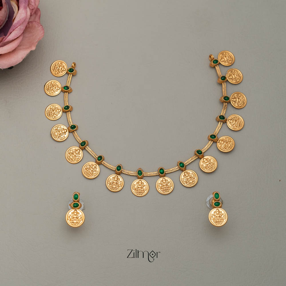 NV101234 - Antique Necklace Lakshmi Coin with Earring Set(color option)