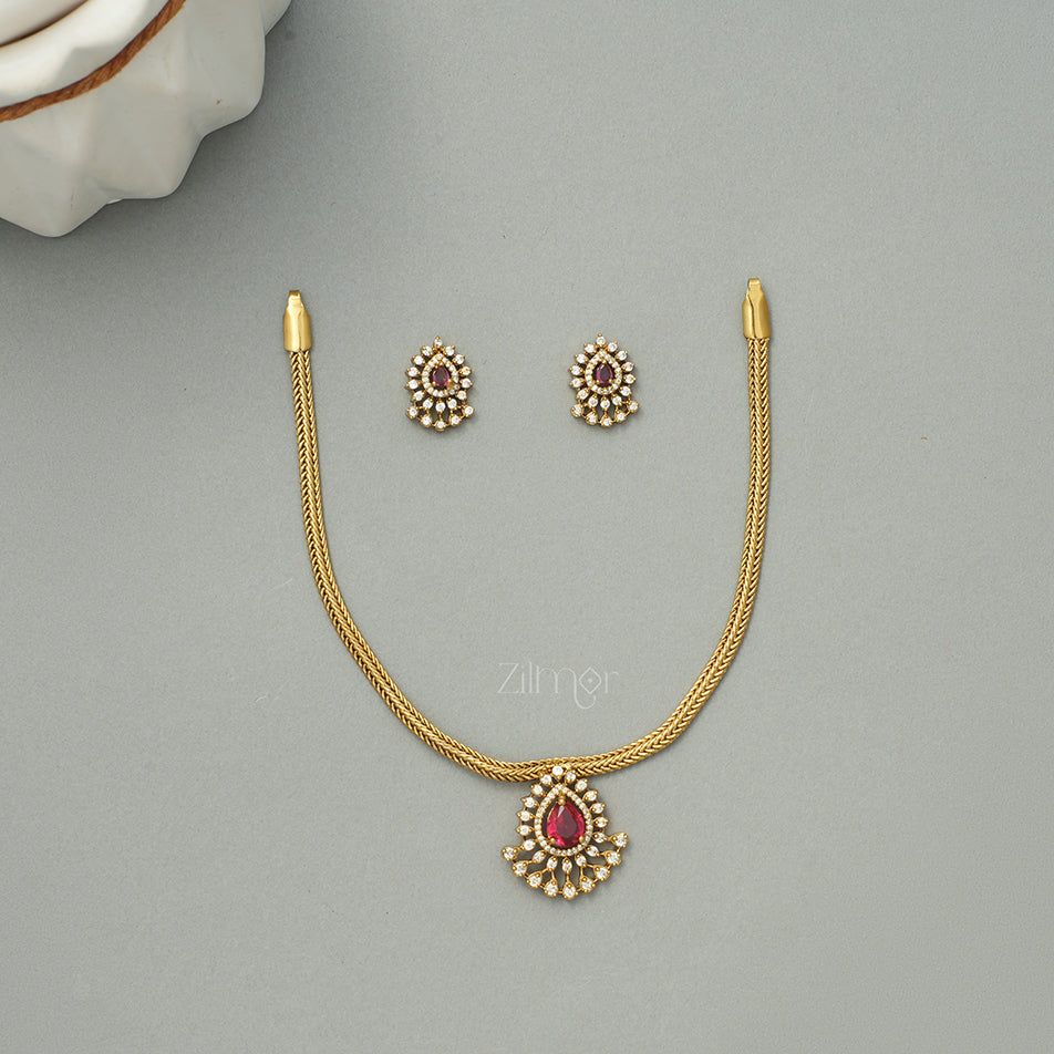 SN1011323 -  Premium Antique Traditional AD Pendant Short Necklace Earrings