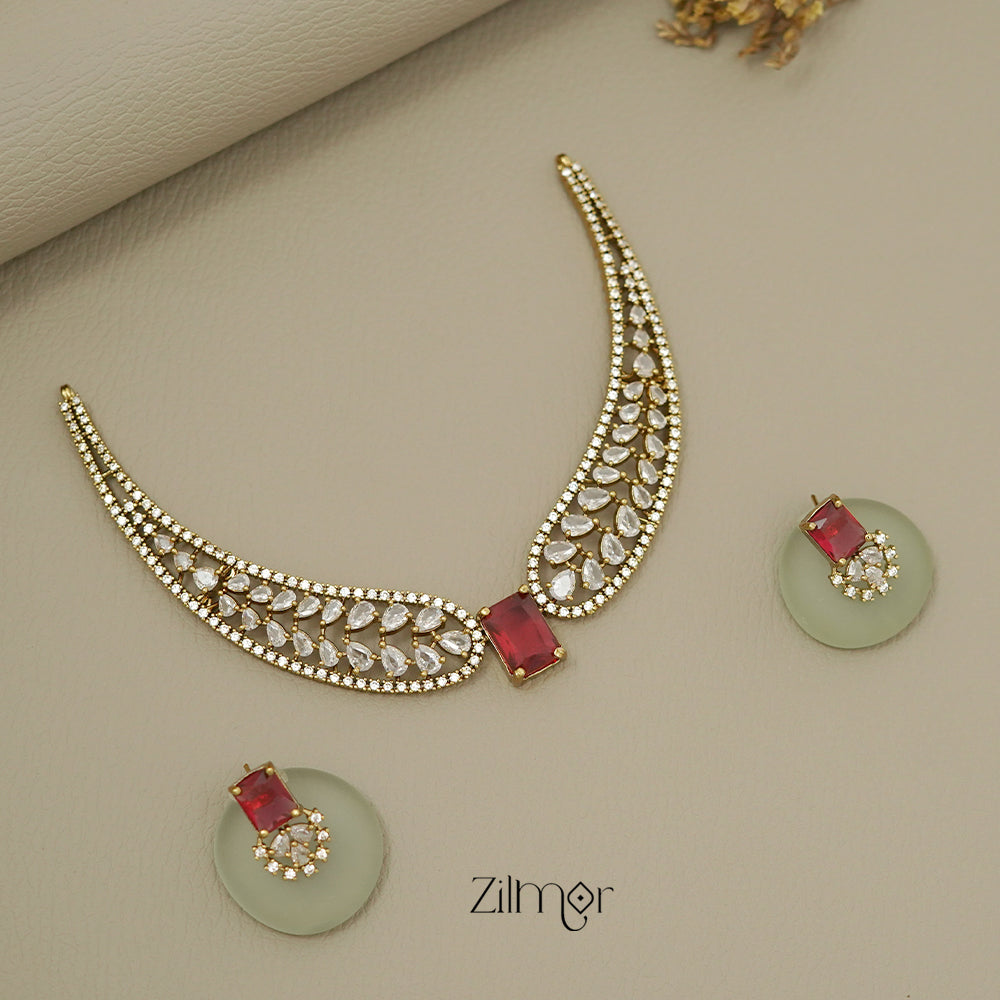 SN1011480 - AD Stone Choker Necklace Earrings Set (color option)