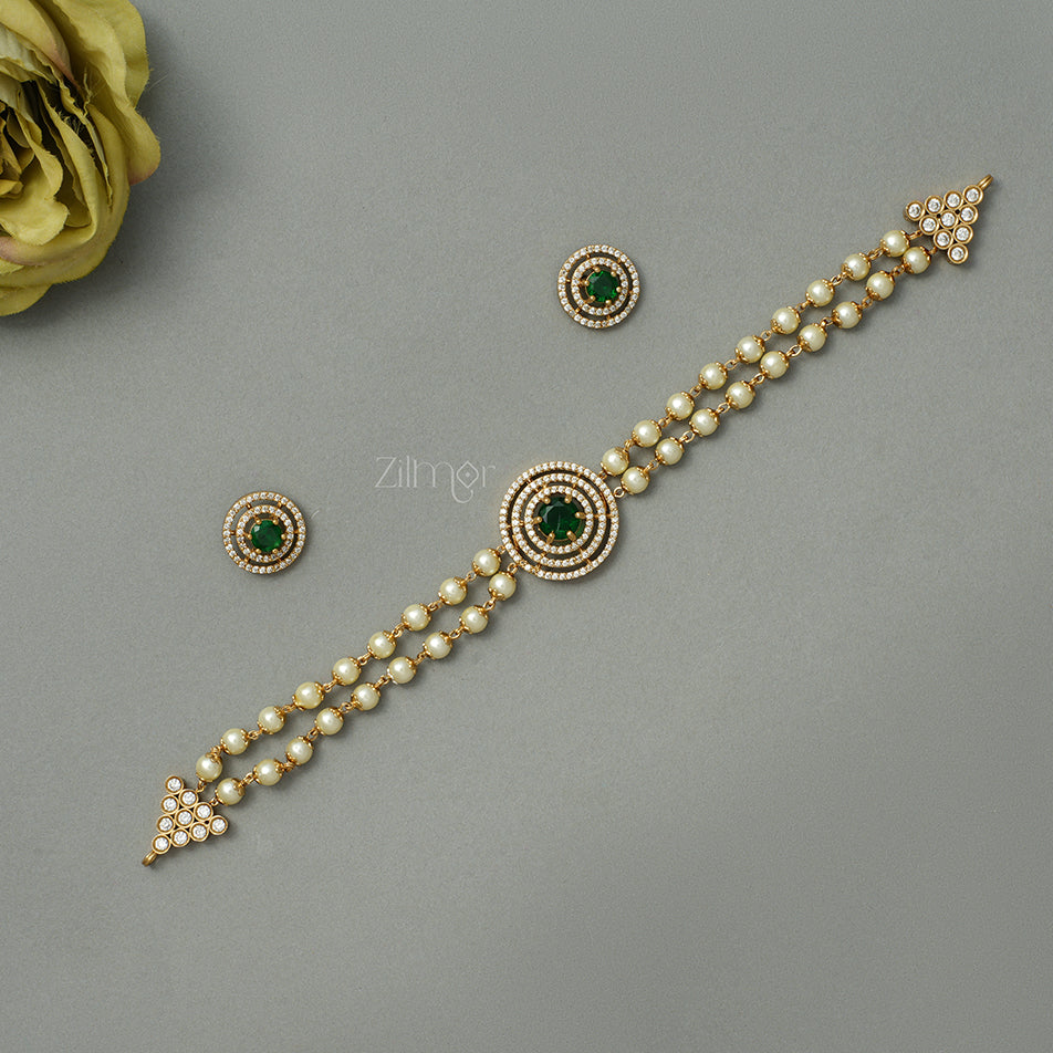 BH1011341 - AD Pendant Pearl Beade Necklace Earrings Set