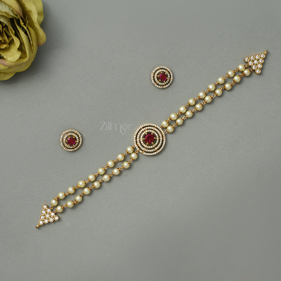 BH1011341 - AD Pendant Pearl Beade Necklace Earrings Set