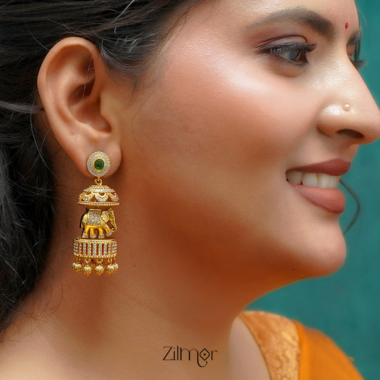 ZL1011436 - Antique  AD Stone Haati Bridal Jumkha Earrings