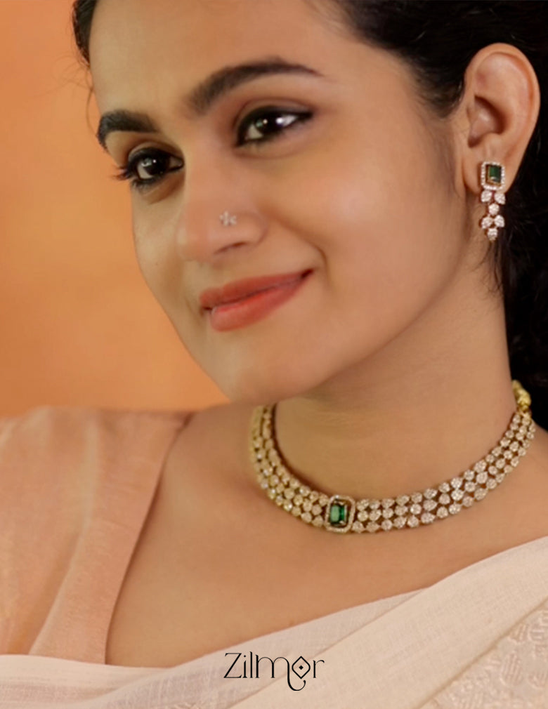 BH101072 - Premium Antique Necklace with 5 Interchangable stones Earring Set 1-Zilmor