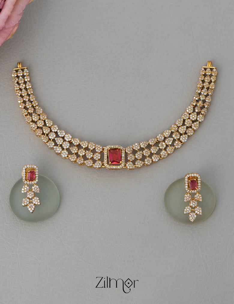 BH101072 - Premium Antique Necklace with 5 Interchangable stones Earring Set 3-Zilmor