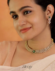 BH101072 - Premium Antique Necklace with 5 Interchangable stones Earring Set 1-Zilmor