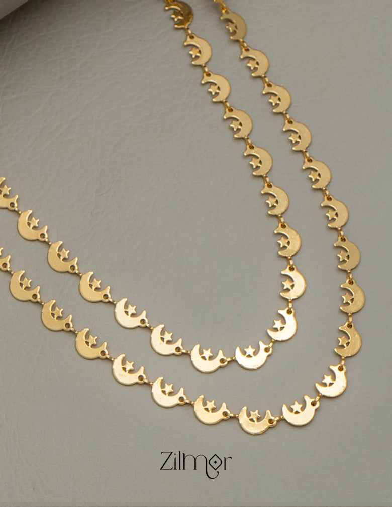 KY101747 - Gold Plated Moon Double Layer Short Necklace 2-Zilmor