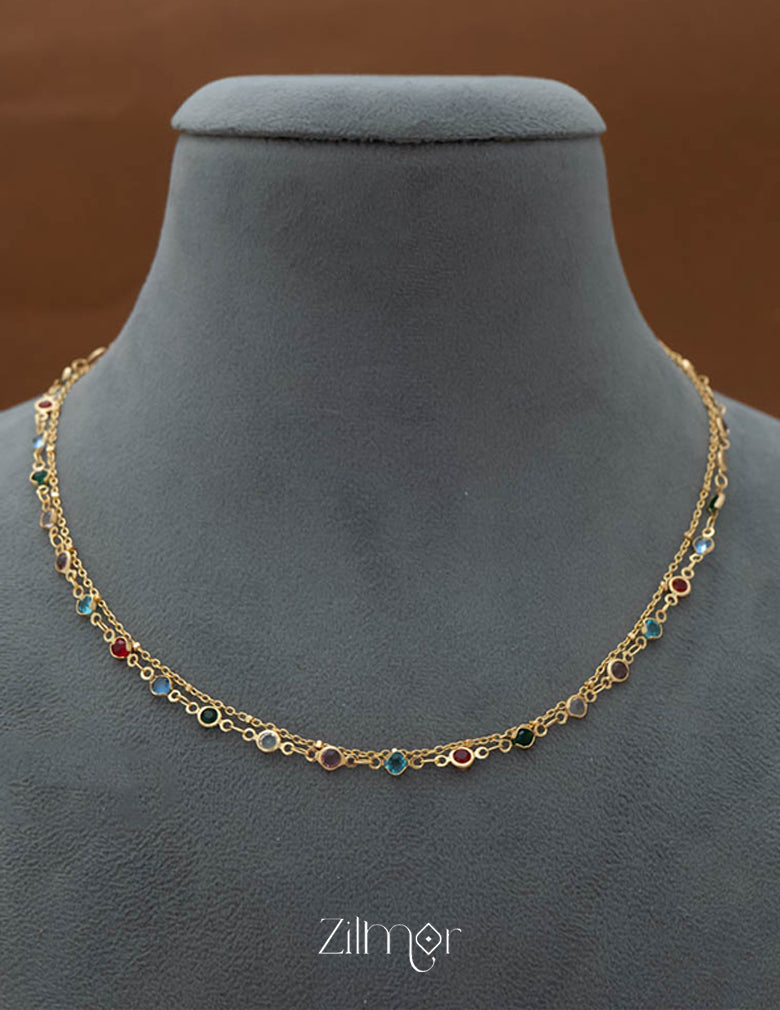 KY101775 - Anti Tarnish Multi Stone Layered Chain Necklace 2-Zilmor
