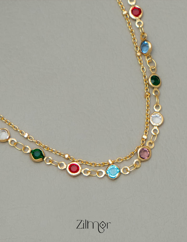 KY101775 - Anti Tarnish Multi Stone Layered Chain Necklace 3-Zilmor