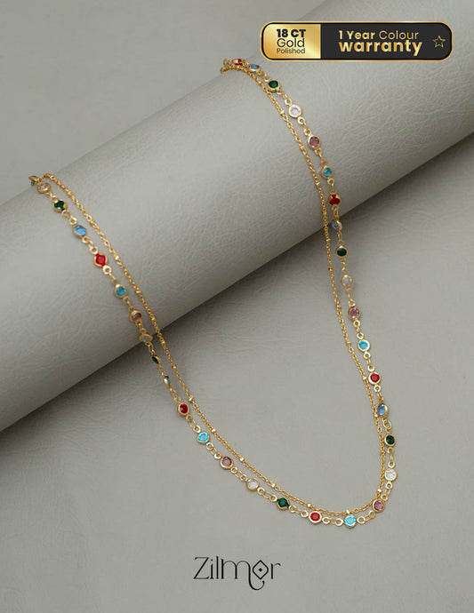 KY101775 - Anti Tarnish Multi Stone Layered Chain Necklace