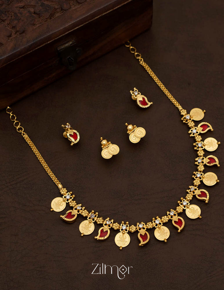 PP101639 - Gold tone Lakhmi coin & Mango Palakka Necklace with Earrings set 3-Zilmor