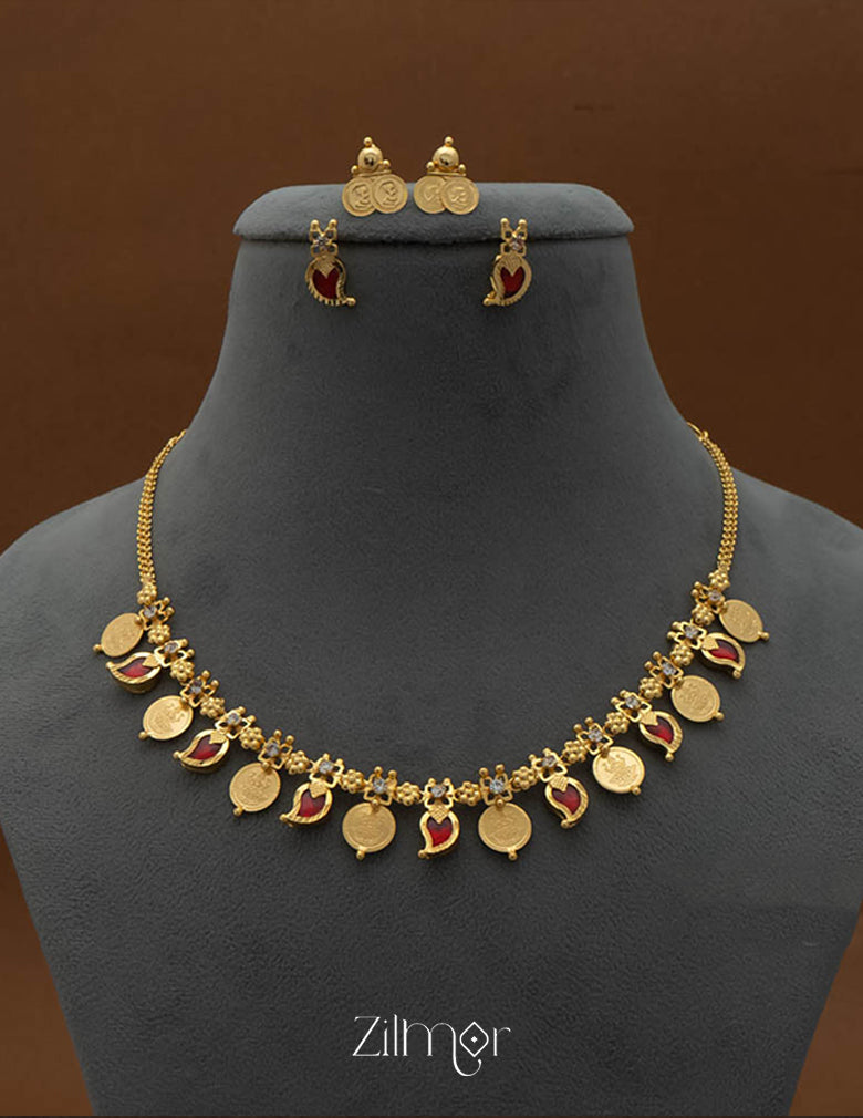 PP101639 - Gold tone Lakhmi coin & Mango Palakka Necklace with Earrings set 5-Zilmor