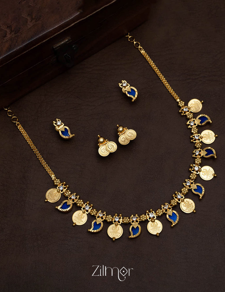 PP101639 - Gold tone Lakhmi coin & Mango Palakka Necklace with Earrings set 4-Zilmor
