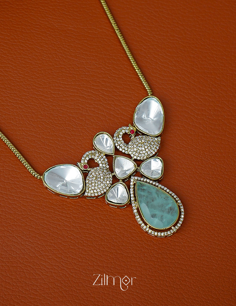 KH1011660 - Moissanite Polki Stone  Necklace with Earrings (color option) 6-Zilmor