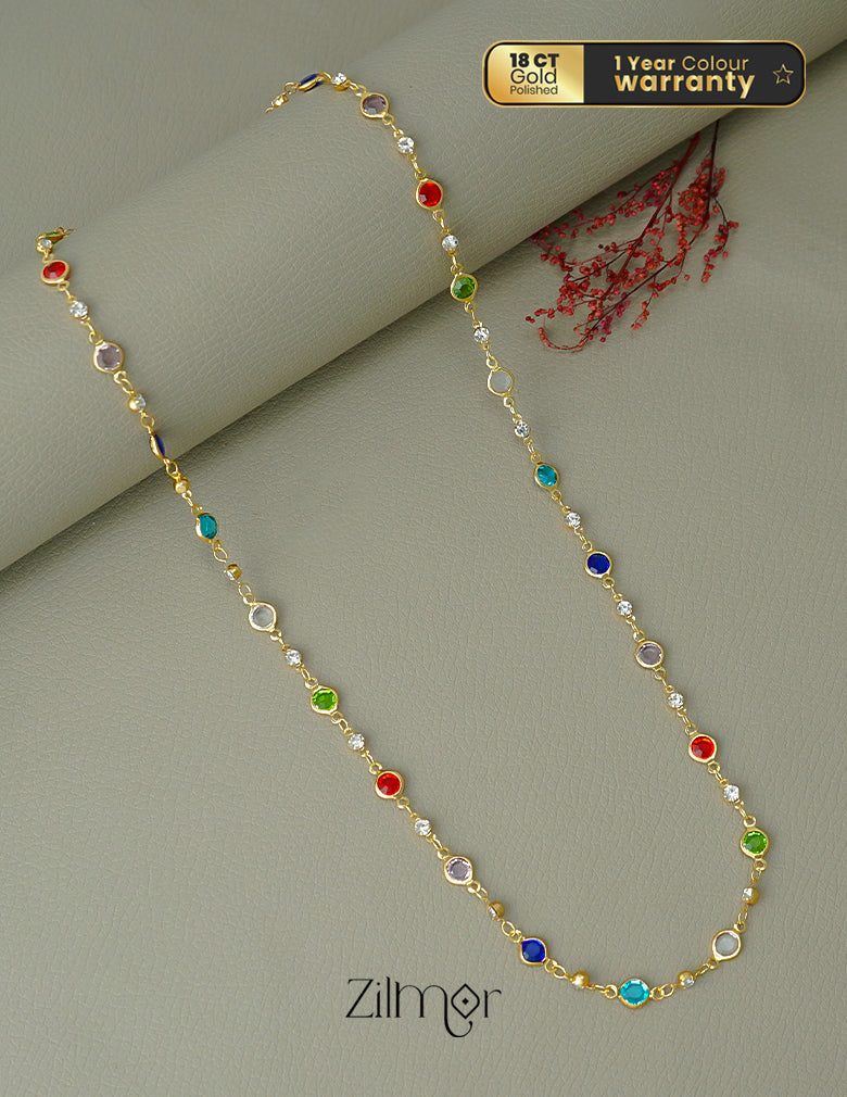 KT1011643 - 18k Gold Plated Semi Precious  Multicolor Stone Long Necklace