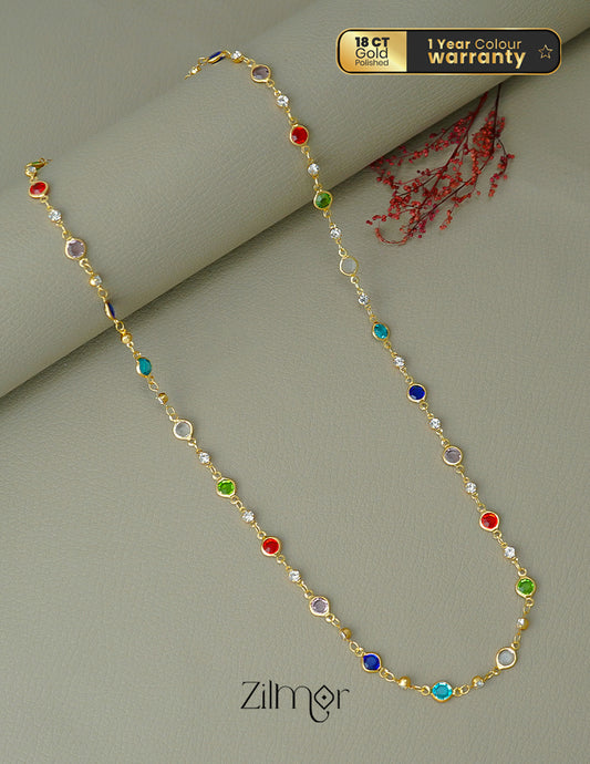 KT1011643 - 18k Gold Plated Semi Precious  Multicolor Stone Long Necklace