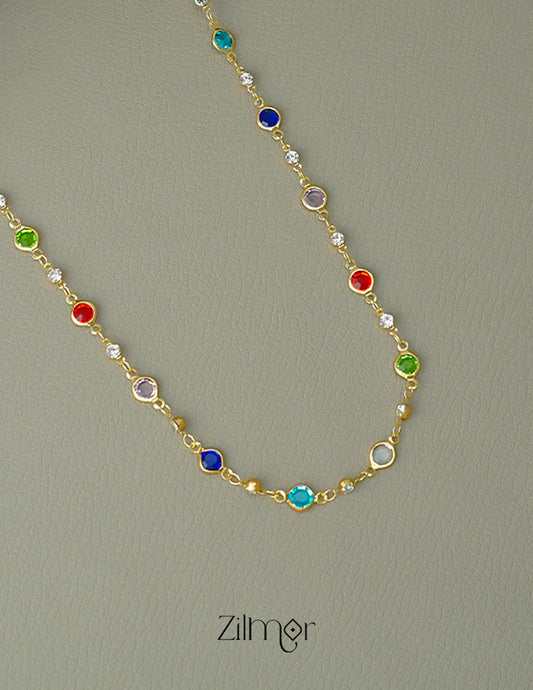 KT1011643 - 18k Gold Plated Semi Precious  Multicolor Stone Long Necklace