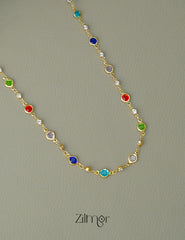 KT1011643 - 18k Gold Plated Semi Precious  Multicolor Stone Long Necklace 2-Zilmor