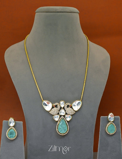 KH1011660 - Moissanite Polki Stone  Necklace with Earrings (color option) 7-Zilmor