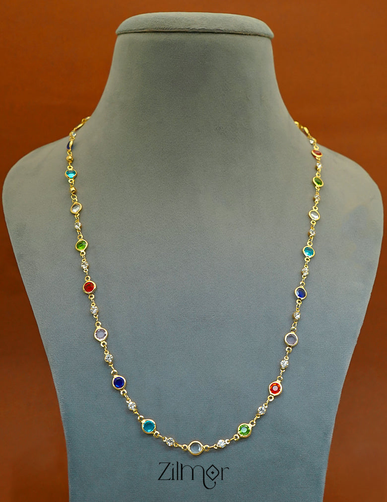 KT1011643 - 18k Gold Plated Semi Precious  Multicolor Stone Long Necklace